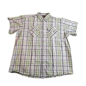 Great Northwest Shirt Mens 2XLT Plaid Short Sleeve Green Plaid Preppy Golf Shirt